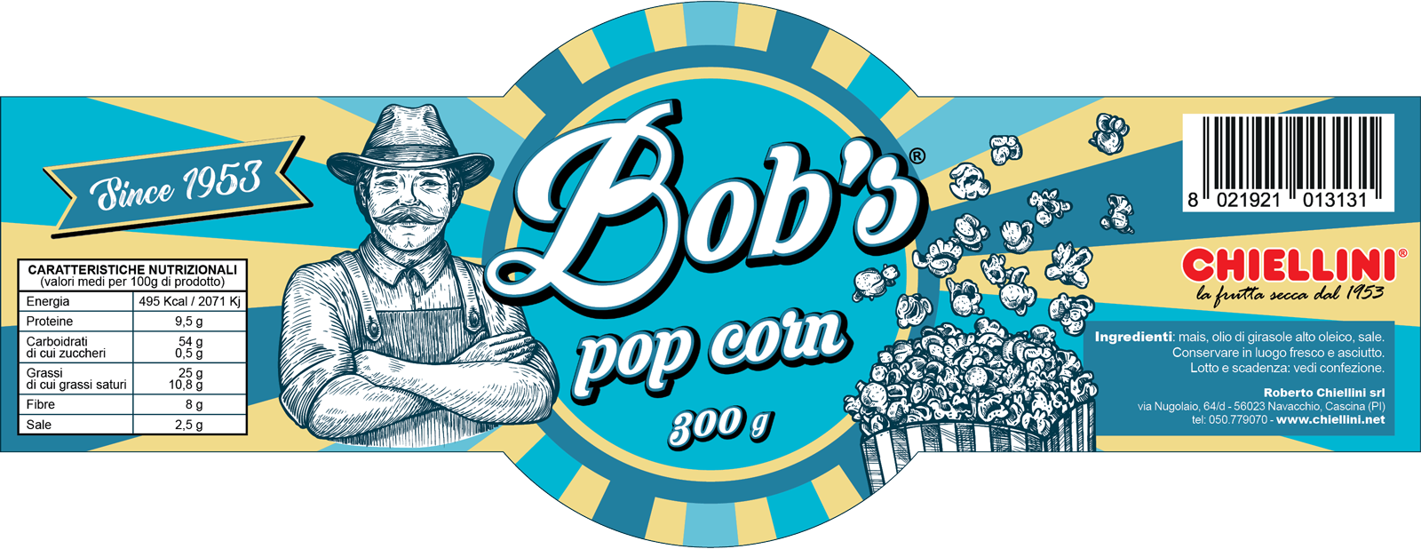 Restyling etichetta Bob's Pop Corn di Chiellini srl