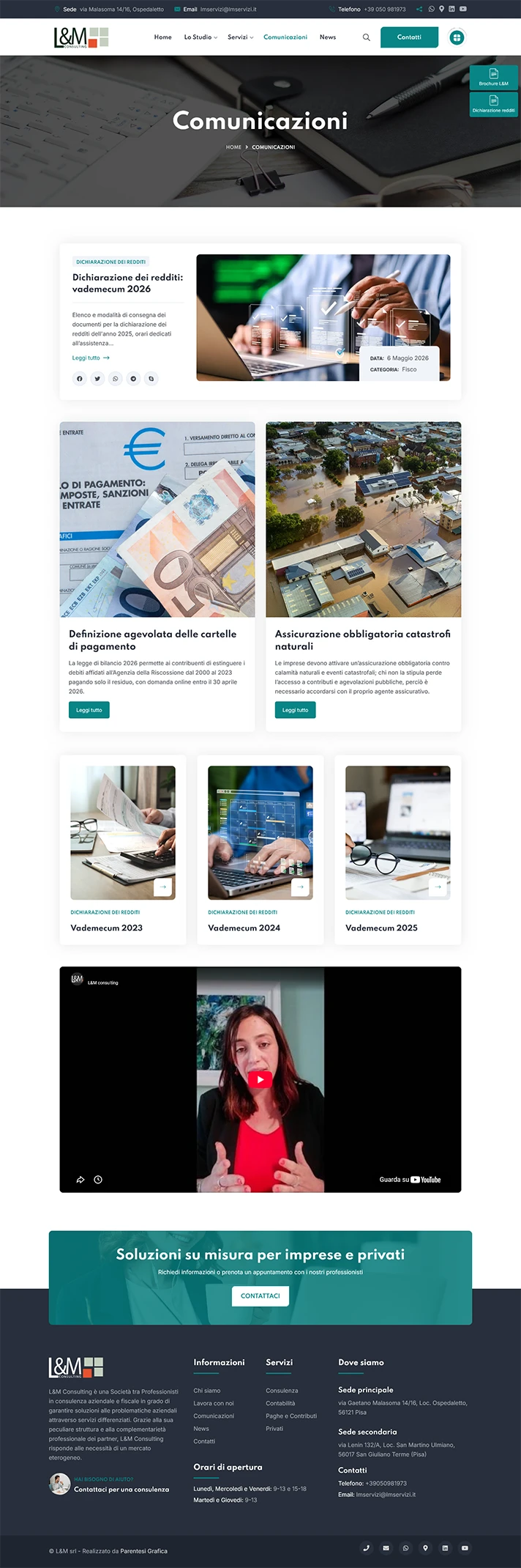 Restyling sito web per L&M - pagina Comunicazioni
