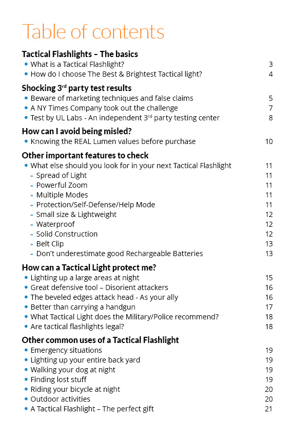 Your guide for choosing the best Tactical Flashlight - table of contents